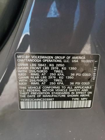 1V2KE2CA4NC203987 - 2022 VOLKSWAGEN ATLAS CROS SE GRAY photo 13