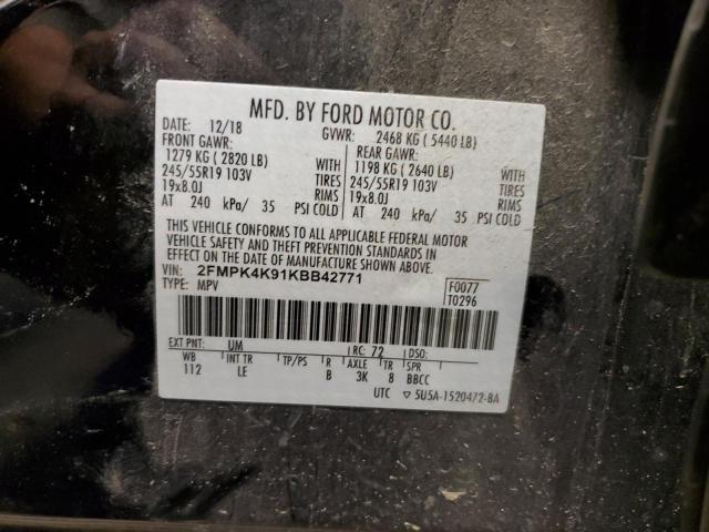 2FMPK4K91KBB42771 - 2019 FORD EDGE TITANIUM BLACK photo 12