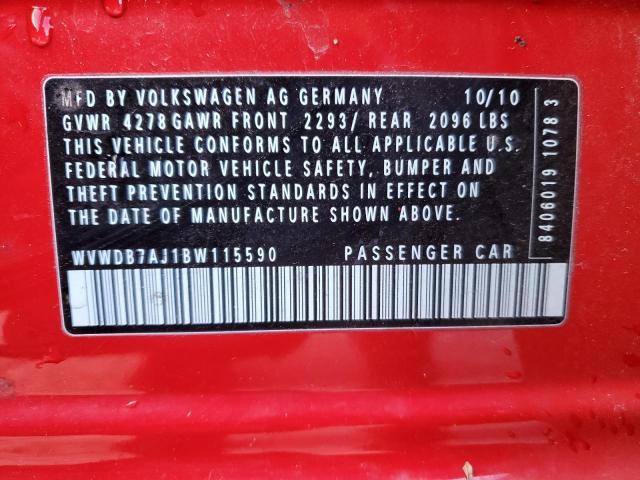 WVWDB7AJ1BW115590 - 2011 VOLKSWAGEN GOLF Կարմիր լուսանկար 12
