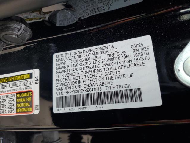 5FPYK3F5XSB041815 - 2025 HONDA RIDGELINE RTL შავი ფოტო 12