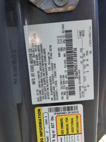 3FA6P0HD1JR188936 - 2018 FORD FUSION SE GRAY photo 12