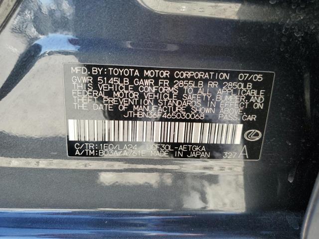 JTHBN36F465030068 - 2006 LEXUS LS 430 GRAY photo 12