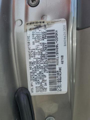 4T1BG22K91U119847 - 2001 TOYOTA CAMRY CE 金色 照片 12