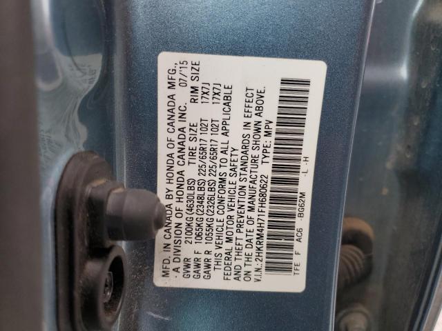 2HKRM4H71FH680622 - 2015 HONDA CR-V EXL TEAL photo 13