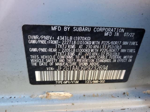 JF2GTAAC6P9232694 - 2023 SUBARU CROSSTREK GRAY photo 12