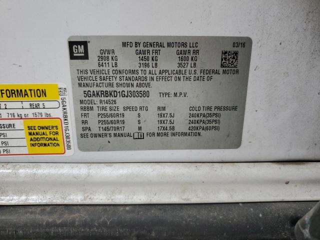 5GAKRBKD1GJ303580 - 2016 BUICK ENCLAVE WHITE photo 14