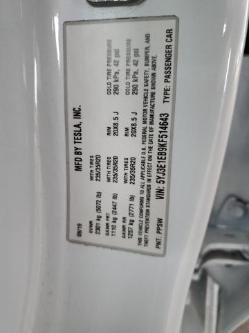 5YJ3E1EB9KF514643 - 2019 TESLA MODEL 3 Blanco foto 12