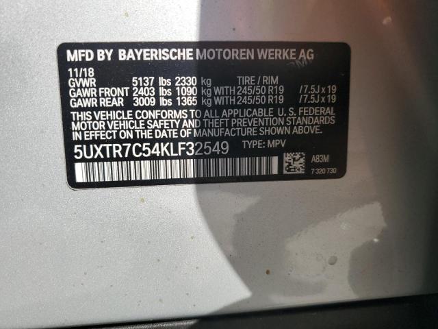 5UXTR7C54KLF32549 - 2019 BMW X3 SDRIVE30I SILVER photo 12
