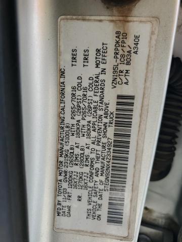 5TEGN92NX4Z334927 - 2004 TOYOTA TACOMA DOUBLE CAB PRERUNNER SILVER photo 12