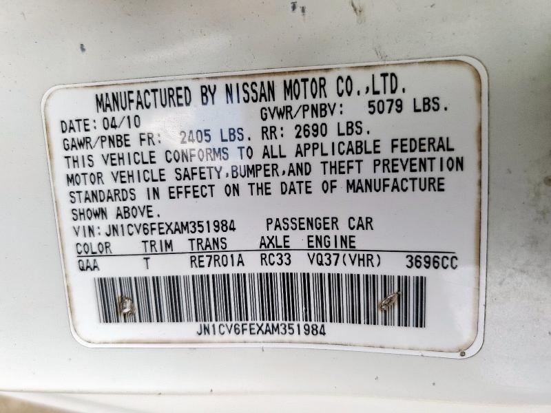 JN1CV6FEXAM351984 - 2010 INFINITI G37 BASE თეთრი ფოტო 13
