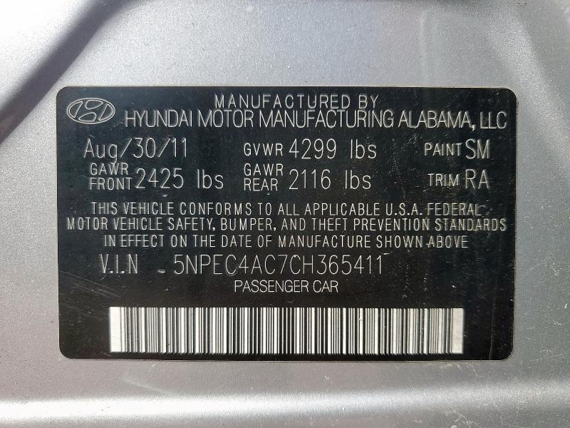 5NPEC4AC7CH365411 - 2012 HYUNDAI SONATA SE Күміс фото 12