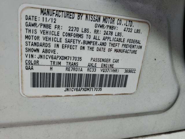 JN1CV6APXDM717035 - 2013 INFINITI G37 BASE თეთრი ფოტო 13