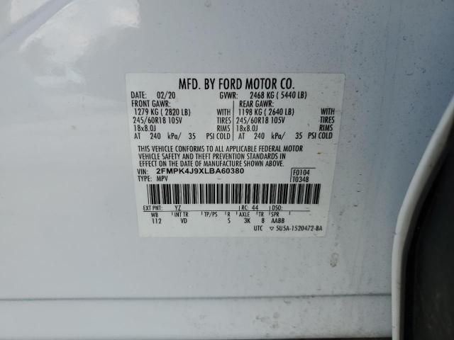 2FMPK4J9XLBA60380 - 2020 FORD EDGE SEL WHITE photo 13