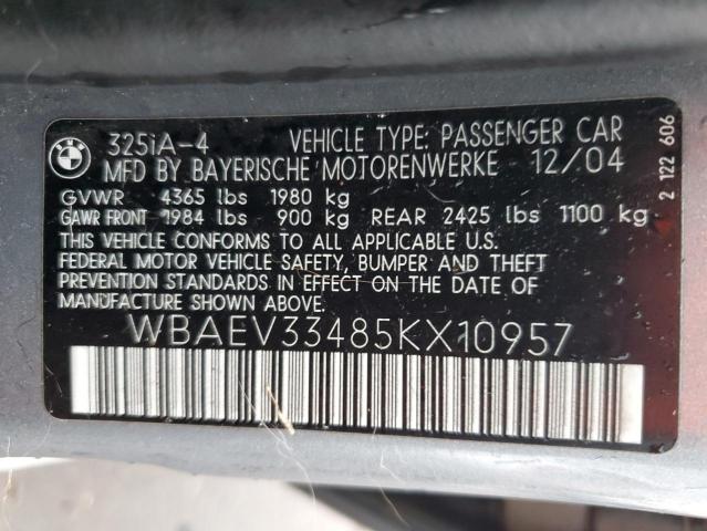 WBAEV33485KX10957 - 2005 BMW 325 I GRAY photo 12