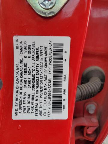 2HGFC2F56GH527483 - 2016 HONDA CIVIC LX Qırmızı foto 12