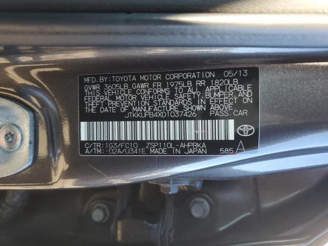 JTKKUPB4XD1037426 - 2013 TOYOTA SCION XD GRAY photo 12