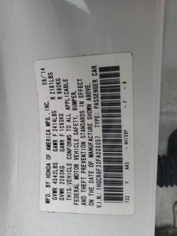 1HGCR6F30FA000057 - 2015 HONDA ACCORD HYBRID WHITE photo 13