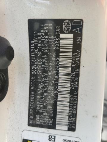 2T1BU4EE9BC724285 - 2011 TOYOTA COROLLA BASE أبيض صورة 12