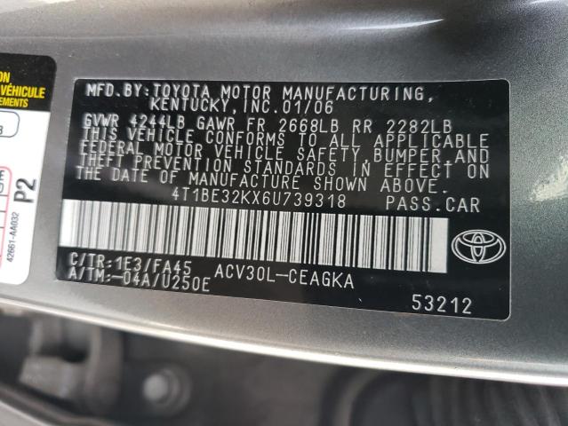 4T1BE32KX6U739318 - 2006 TOYOTA CAMRY LE SILVER photo 13