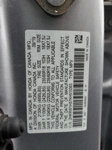 2HKRW1H57KH510363 - 2019 HONDA CR-V EX SILVER photo 12