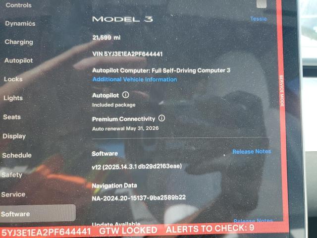 5YJ3E1EA2PF644441 - 2023 TESLA MODEL 3 Szary zdjęcie 9