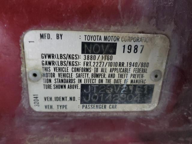 JT2SV21E1J0142304 - 1988 TOYOTA CAMRY DLX RED photo 12