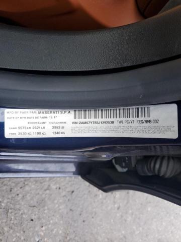 ZAM57YTS5J1292538 - 2018 MASERATI GHIBLI S ლურჯი ფოტო 12