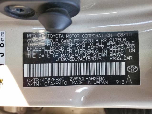JTDKN3DU9A0159075 - 2010 TOYOTA PRIUS 金色 照片 13