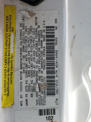 5TETX22NX9Z651131 - 2009 TOYOTA TACOMA ACCESS CAB თეთრი ფოტო 12