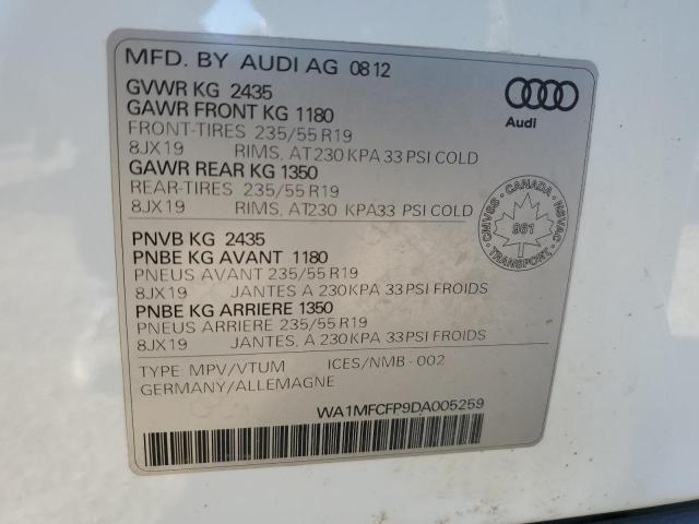 WA1MFCFP9DA005259 - 2013 AUDI Q5 PREMIUM 白色 照片 14