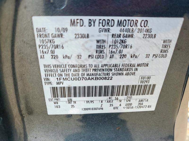 1FMCU0D70AKB00822 - 2010 FORD ESCAPE XLT ლურჯი ფოტო 14