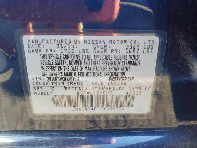 3N1CN7AP3EK454118 - 2014 NISSAN VERSA S BLUE photo 12