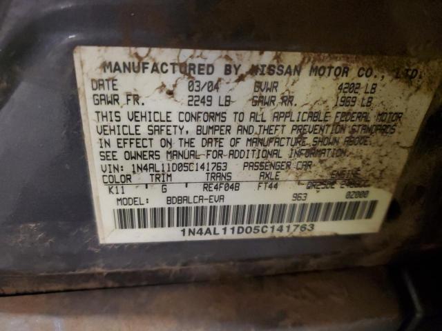 1N4AL11D05C141763 - 2005 NISSAN ALTIMA S GRAY photo 12