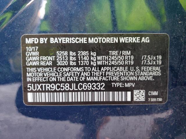 5UXTR9C58JLC69332 - 2018 BMW X3 XDRIVE30I BLUE photo 12