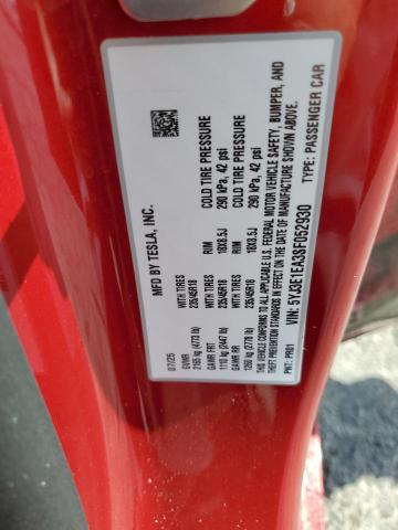 5YJ3E1EA3SF052930 - 2025 TESLA MODEL 3 RED photo 12