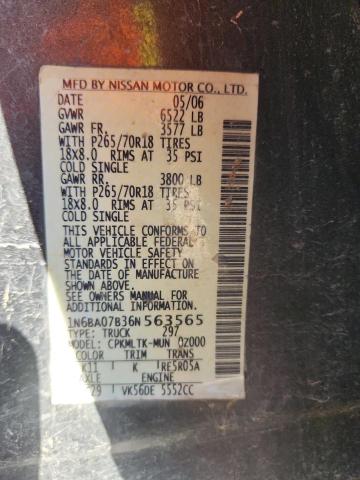 1N6BA07B36N563565 - 2006 NISSAN TITAN XE 灰色 照片 12