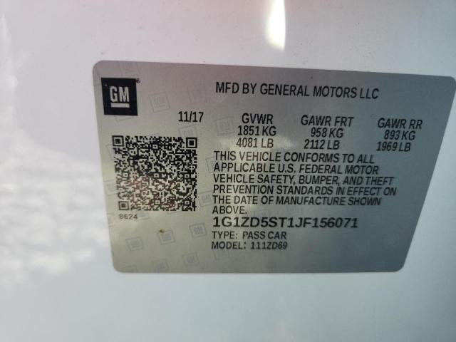 1G1ZD5ST1JF156071 - 2018 CHEVROLET MALIBU LT Սպիտակ լուսանկար 12