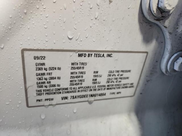 7SAYGDEE1NA014864 - 2022 TESLA MODEL Y WHITE photo 14