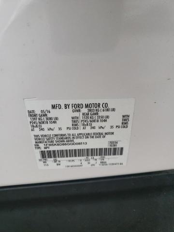 1FM5K8D86GGD08513 - 2016 FORD EXPLORER XLT 白色 照片 13