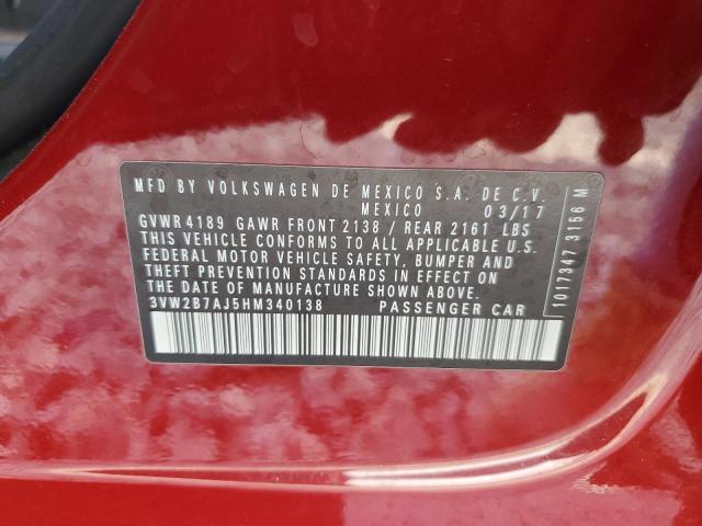 3VW2B7AJ5HM340138 - 2017 VOLKSWAGEN JETTA S RED photo 12