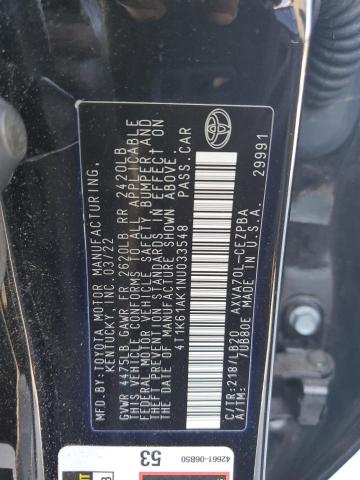 4T1K61AK1NU033548 - 2022 TOYOTA CAMRY XSE 黑色 照片 12