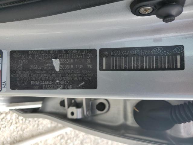 KNAFX4A64E5178842 - 2014 KIA FORTE LX SILVER photo 12