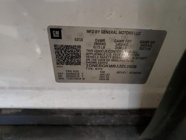 1GNERGKW9JJ213828 - 2018 CHEVROLET TRAVERSE LT أبيض صورة 14