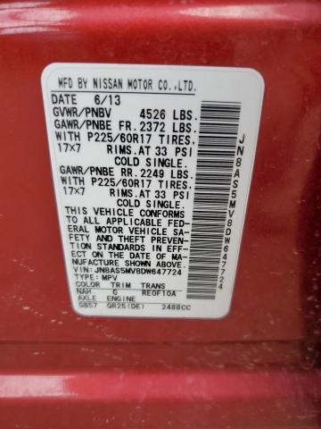 JN8AS5MV8DW647724 - 2013 NISSAN ROGUE S Qırmızı foto 13