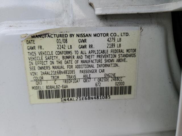 1N4AL21E68N481085 - 2008 NISSAN ALTIMA 2.5 WHITE photo 12