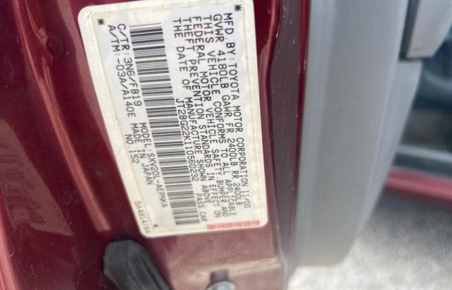 JT2BG22K110560232 - 2001 TOYOTA CAMRY CE MAROON photo 10