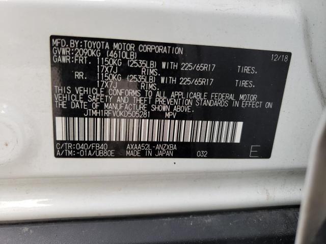 JTMH1RFV0KD505281 - 2019 TOYOTA RAV4 LE WHITE photo 13