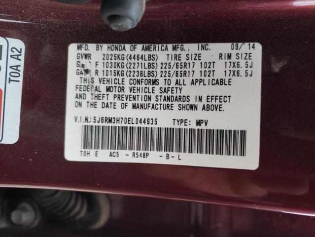 5J6RM3H70EL044935 - 2014 HONDA CR-V EXL BURGUNDY photo 13