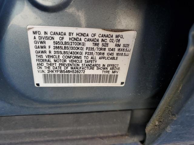 2HKYF18546H528272 - 2006 HONDA PILOT EX BLUE photo 12
