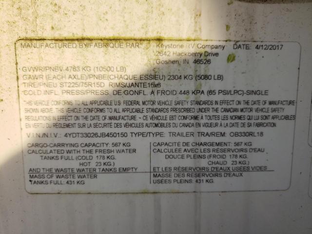 4YDT33026JB450150 - 2018 KEYSTONE OUTBACK SE TWO TONE photo 10